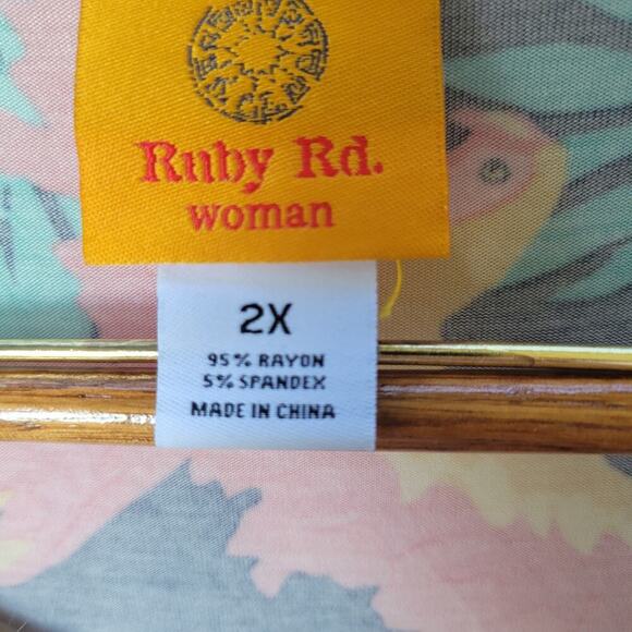 Ruby Rd. Tank Top Tunic Blouse Shirt Womens SZ 2XL Stretch Tropical Floral Birds - Picture 4 of 10